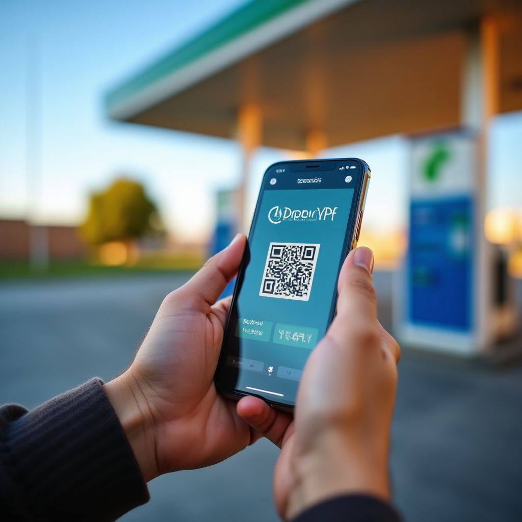 Persona usando la App YPF en una estación de servicio
